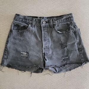 Levi's 501 Petros Vintage Black Gray Upcycled Distressed Cutoff Jean Shorts - 29
